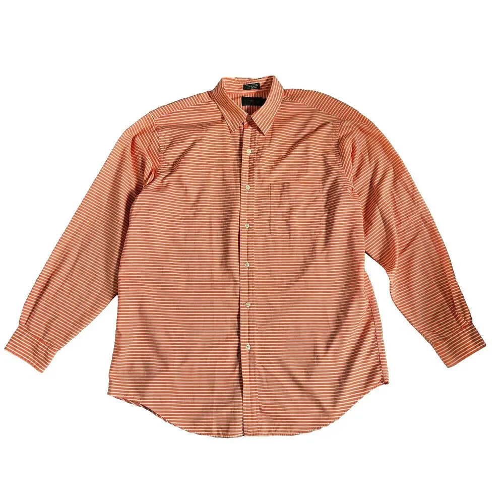 Vtg J.Crew Oarsman Orange White Stripe Button Up Shirt Men’s L Hong Kong Preppy - Picture 2 of 8